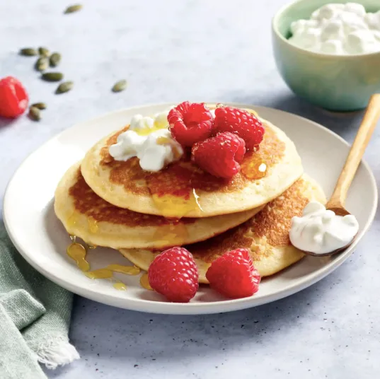 Pancakes framboise et cottage cheese Président