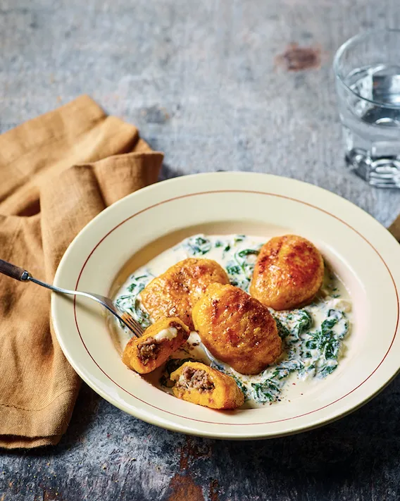 Gnocchis de butternut farcis bœuf mozzarella, sauce épinard ricotta, Bigard