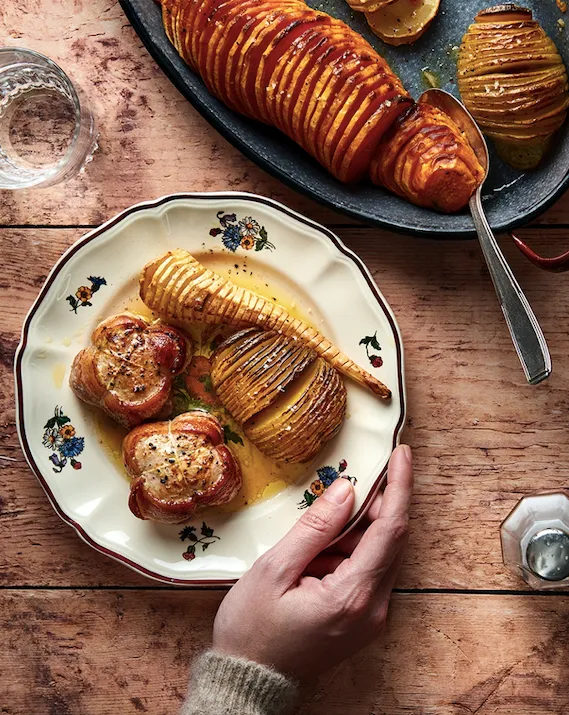 Légumes anciens hasselback et paupiettes Bigard