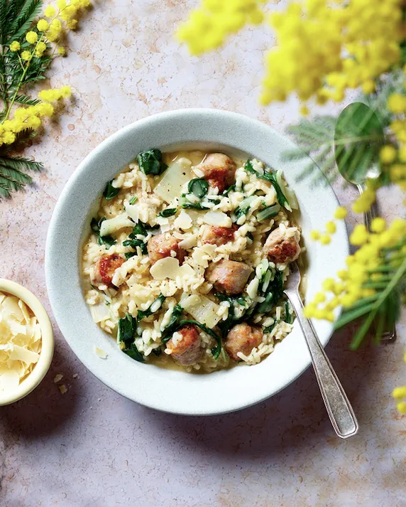 Risotto aux blettes et saucisses de Toulouse Bigard