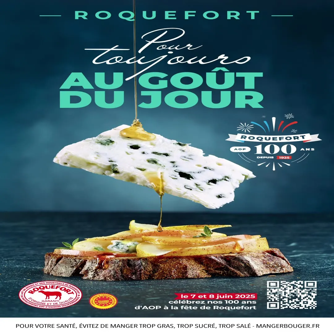 Tartine de pain grillé au Roquefort et au miel, campagne d'affichage digital Roquefort AOP
